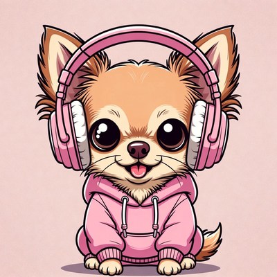 Cute Chihuahua Wearing Pink Headphones