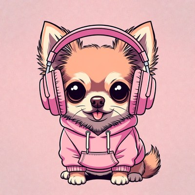 Cute Chihuahua Wearing Pink Headphones