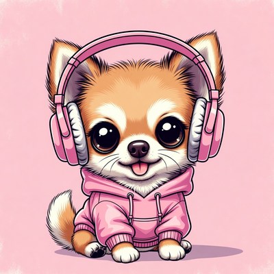 Cute Chihuahua Wearing Pink Headphones