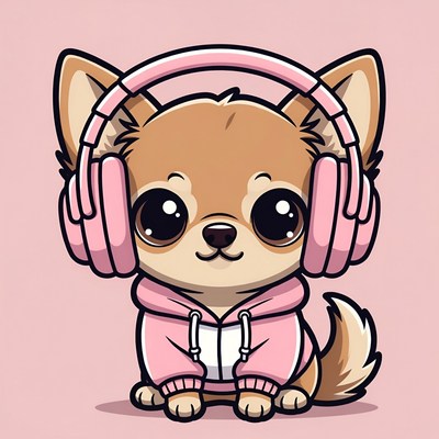 Cute Chihuahua Wearing Pink Headphones