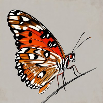 Orange butterfly on branch