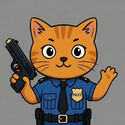 Orange Cat Police Officer Waving Gun