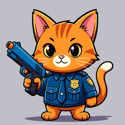 Orange cat cop holding gun
