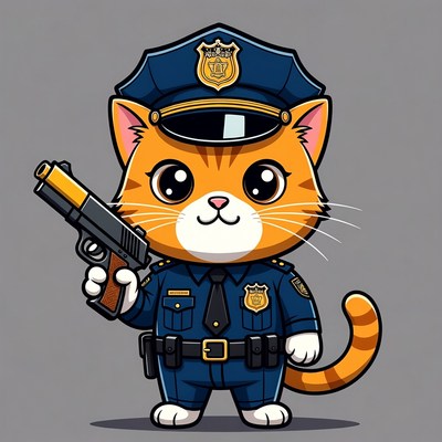 Orange cat police officer with gun