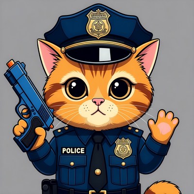 Orange cat police officer waving