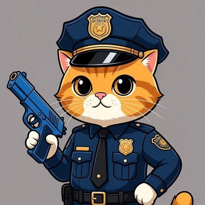 Orange cat cop holding gun