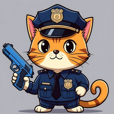 Cartoon cat police officer holding gun