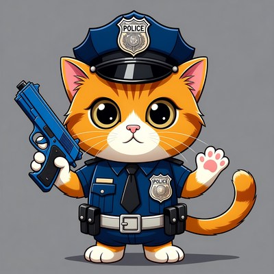 Orange cat in police uniform