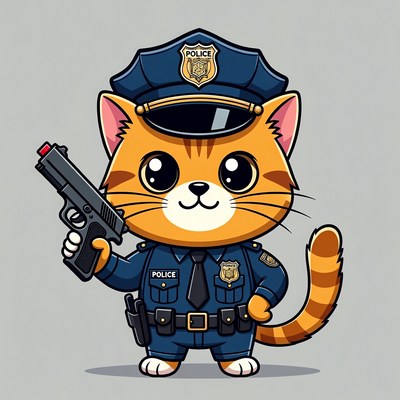 Cartoon Orange Cat Police Officer