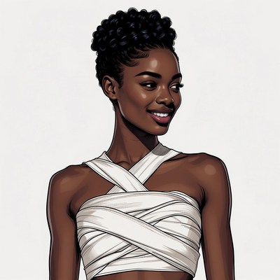 African-American woman in white bandage top