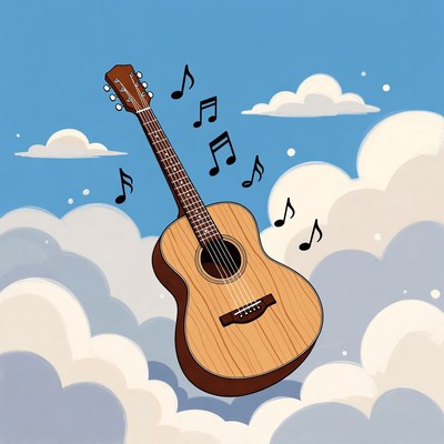 Acoustic Guitar Floating with Music Notes