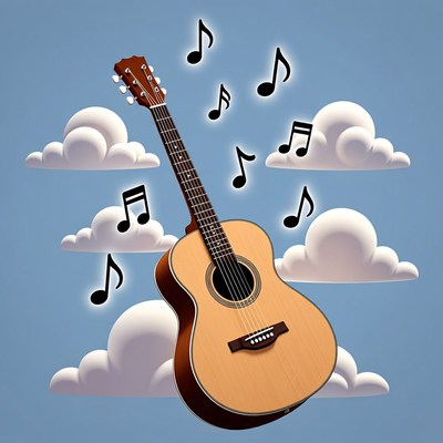 Acoustic Guitar with Music Notes