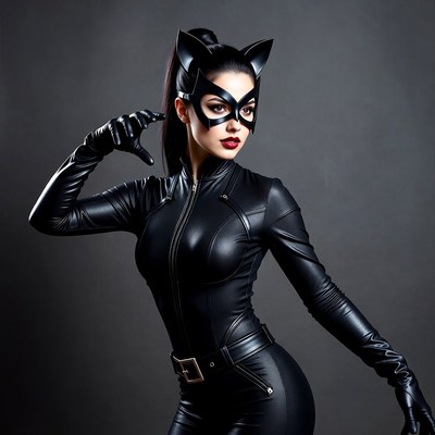 Woman in Catwoman costume posing
