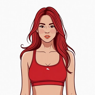 Redhead woman in red sports bra