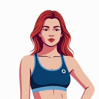 Redhead woman in blue sports bra