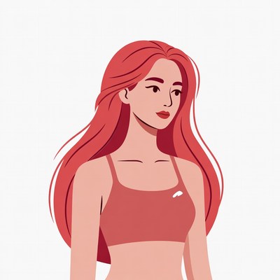 Woman with long red hair in bra