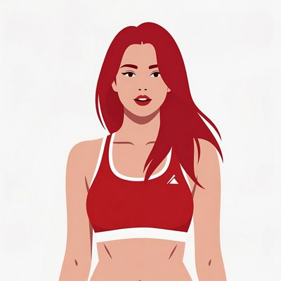Asian woman in red sports bra