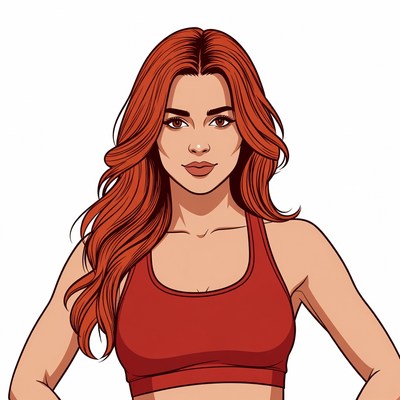 Redhead woman in red sports bra