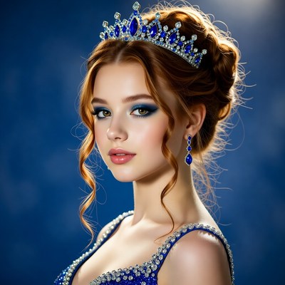 Redhead woman wearing blue crown