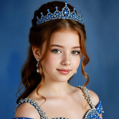 Girl wearing sparkling blue crown