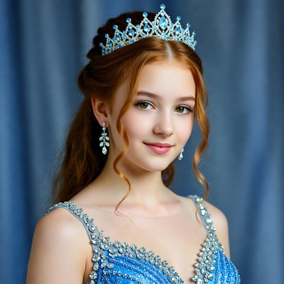Redhead girl wearing rhinestone crown