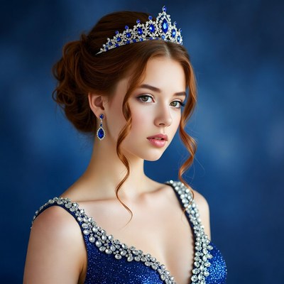 Beautiful woman wearing sapphire crown