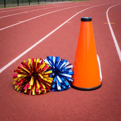 Cheerleading Pom Poms and Megaphone on Track