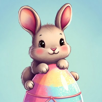 Cute bunny on colorful Easter egg