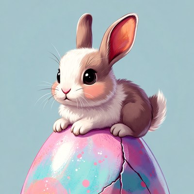 Cute Bunny on Cracked Easter Egg