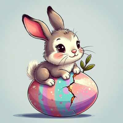 Cute bunny on cracked Easter egg