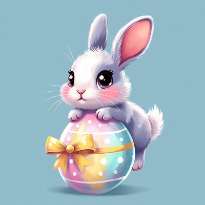 Cute Bunny Holding Easter Egg