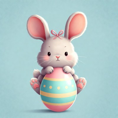 Cute bunny holding Easter egg