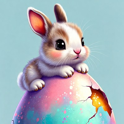 Cute Bunny on Cracked Easter Egg
