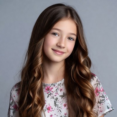 Smiling girl with long wavy hair