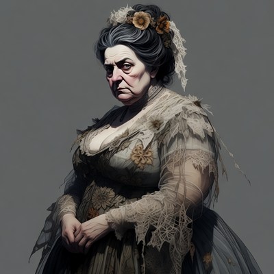 Elderly woman in lace Victorian gown