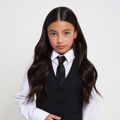 Girl in black vest and tie