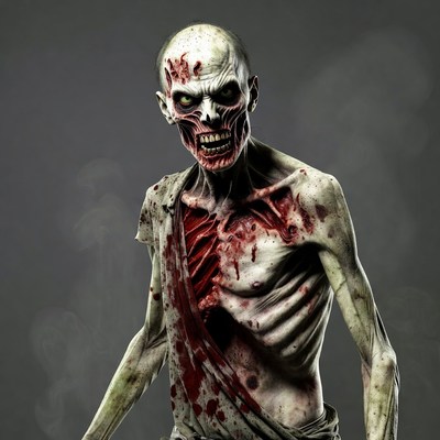 Fierce zombie with exposed ribs