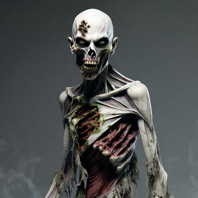 Grinning Zombie with Exposed Ribs