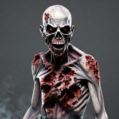 Terrifying zombie with red eyes