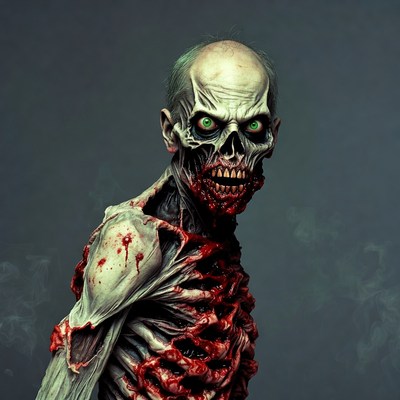 Grinning Zombie with Exposed Ribs