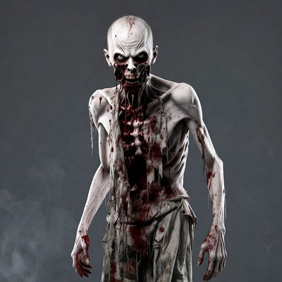 Gruesome zombie with exposed ribs