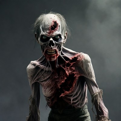 Gruesome zombie with bloody wounds
