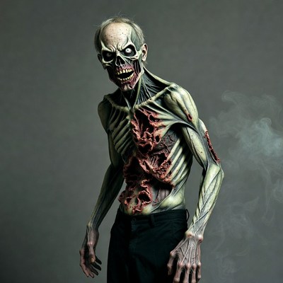 Terrifying zombie man in dark studio