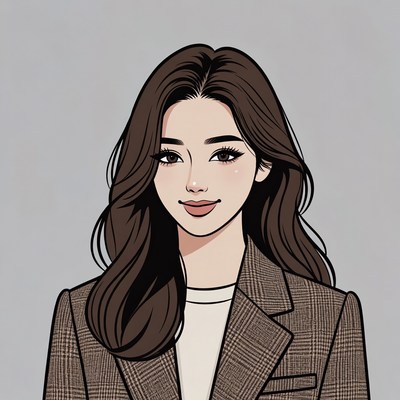 Asian woman in checkered blazer illustration