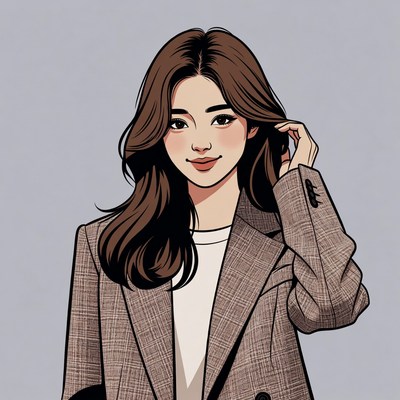 Asian woman in blazer touching hair