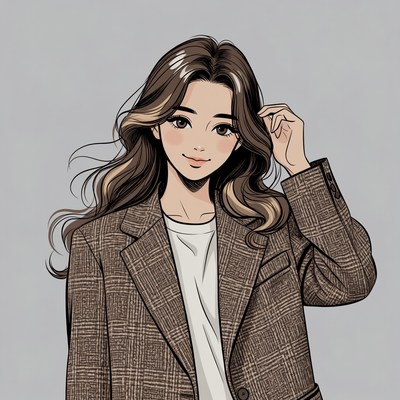 Asian woman in blazer touching hair