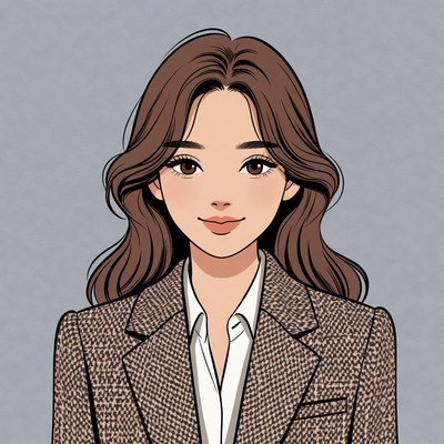 Asian woman in tweed blazer