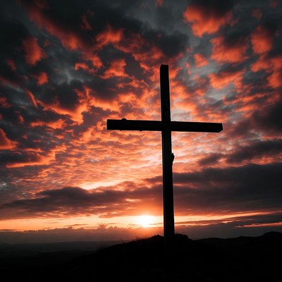 Silhouette cross against sunset sky