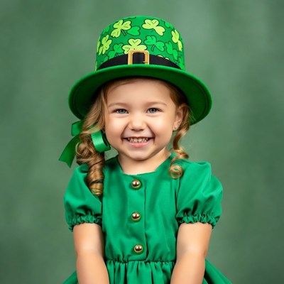 Girl wearing shamrock St. Patrick's hat