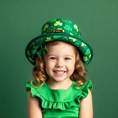 Girl wearing shamrock St. Patrick's hat
